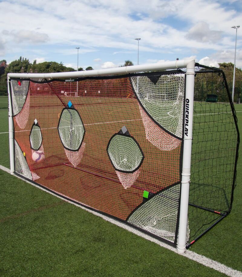 red net goal cover with holes for shooting practice
